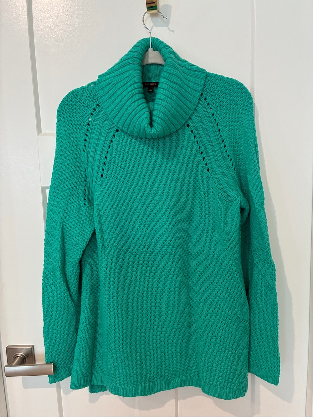 Talbots Teal Green Ribbed Cowl Neck Tunic Sweater